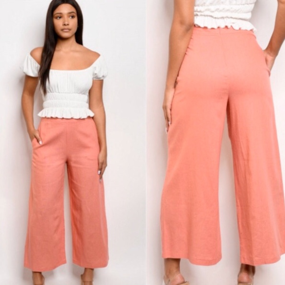 Olivia Coral Wide Linen Culottes